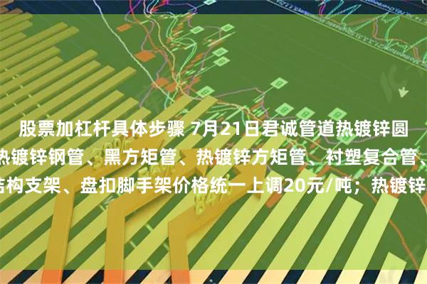 股票加杠杆具体步骤 7月21日君诚管道热镀锌圆管、直缝焊管、燃气专用热镀锌钢管、黑方矩管、热镀锌方矩管、衬塑复合管、大棚椭圆管、光伏结构支架、盘扣脚手架价格统一上调20元/吨；热镀锌无缝管执行2024年7月17日价格；涂塑复合管、预涂覆热浸锌钢管执行2025年1月9日政策。