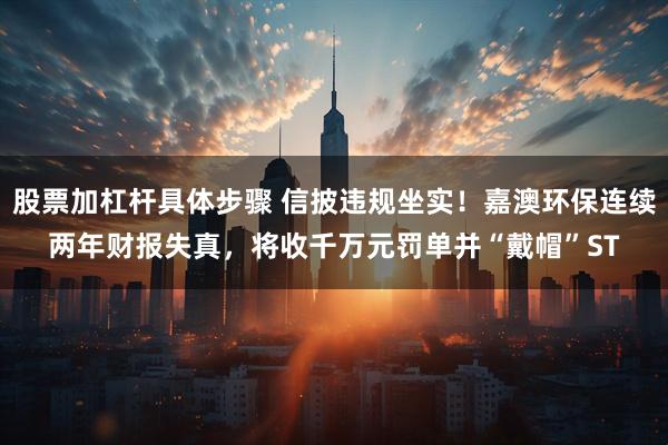 股票加杠杆具体步骤 信披违规坐实！嘉澳环保连续两年财报失真，将收千万元罚单并“戴帽”ST
